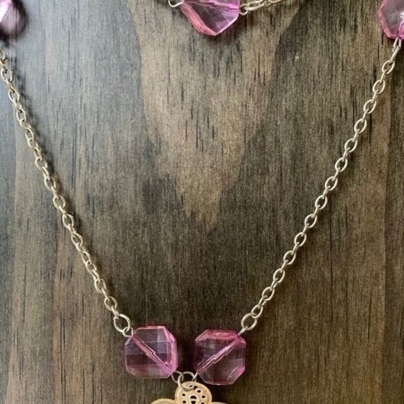 SILVER TONE DOUBLE STRAND NECKLACE PURPLE BEADS🌸 - Picture 2 of 2